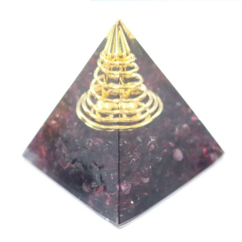 FYJS Unique Light Yellow Gold Color Spiral Spring Red Agates and Resin Pyramid Pendant Garnet Stone Jewelry | Украшения и