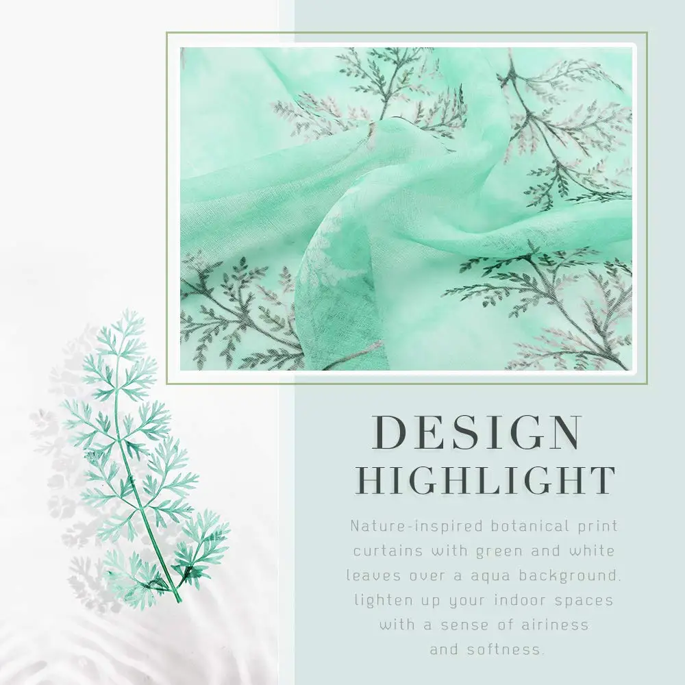 Полупрозрачные шторы с принтом листьев 1 шт. | Дом и сад