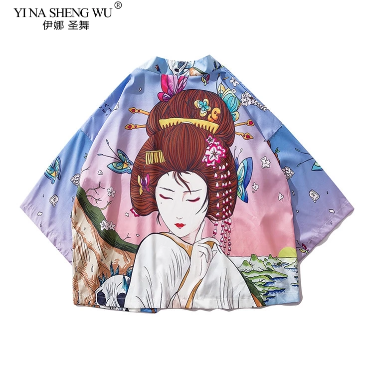 

Японское кимоно, повседневная женская уличная одежда, модный халат с красивым принтом, традиционные кимоно, пляжная одежда в японском и ази...