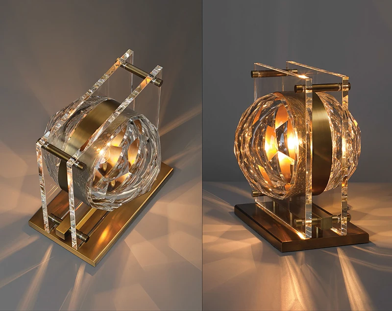 

All copper light luxury simple personality model room living room bedroom study room reading crystal table lamp