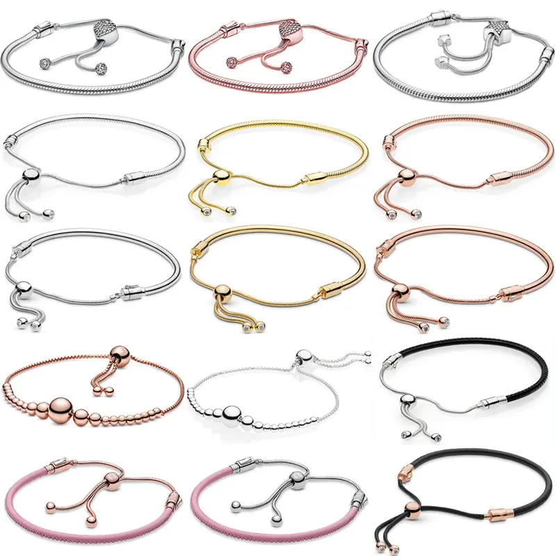 

Паве Сердце и звезда нитка бусин скользящая застежка Регулируемый Браслет Подходит для pandora 925 пробы Серебряный браслет бусины очарователь...