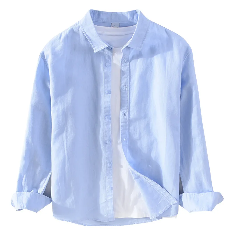 

2021 Men's Spring New Long Linen Sleeves Shirt Cotton Linen Business Casual Slim-Fitting Linen Shirt