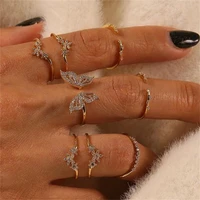 vintage 8 pcsset butterfly crystal ring sets for womens punk rings party jewelry 2021