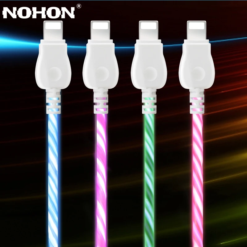NOHON светодиодная вспышка 8pin кабель для передачи данных iPhone 6 6s 7 8 X Plus 10 5 5s 5C SE iPad iPod