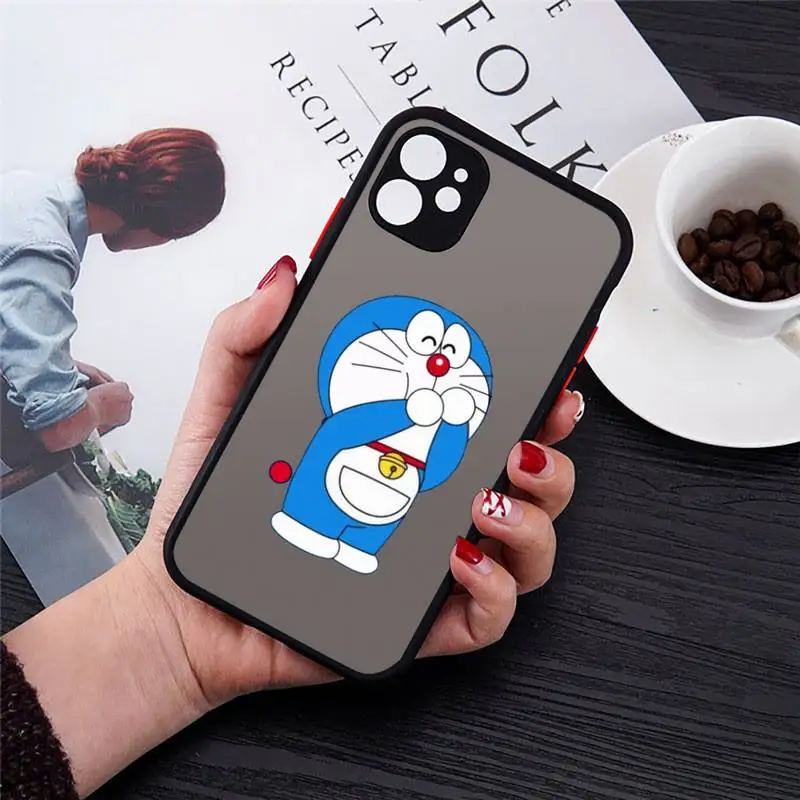 

Japanese anime Doraemon Phone Case Transparent Matte for iPhone 7 8 11 12 s mini pro X XS XR MAX Plus cover funda