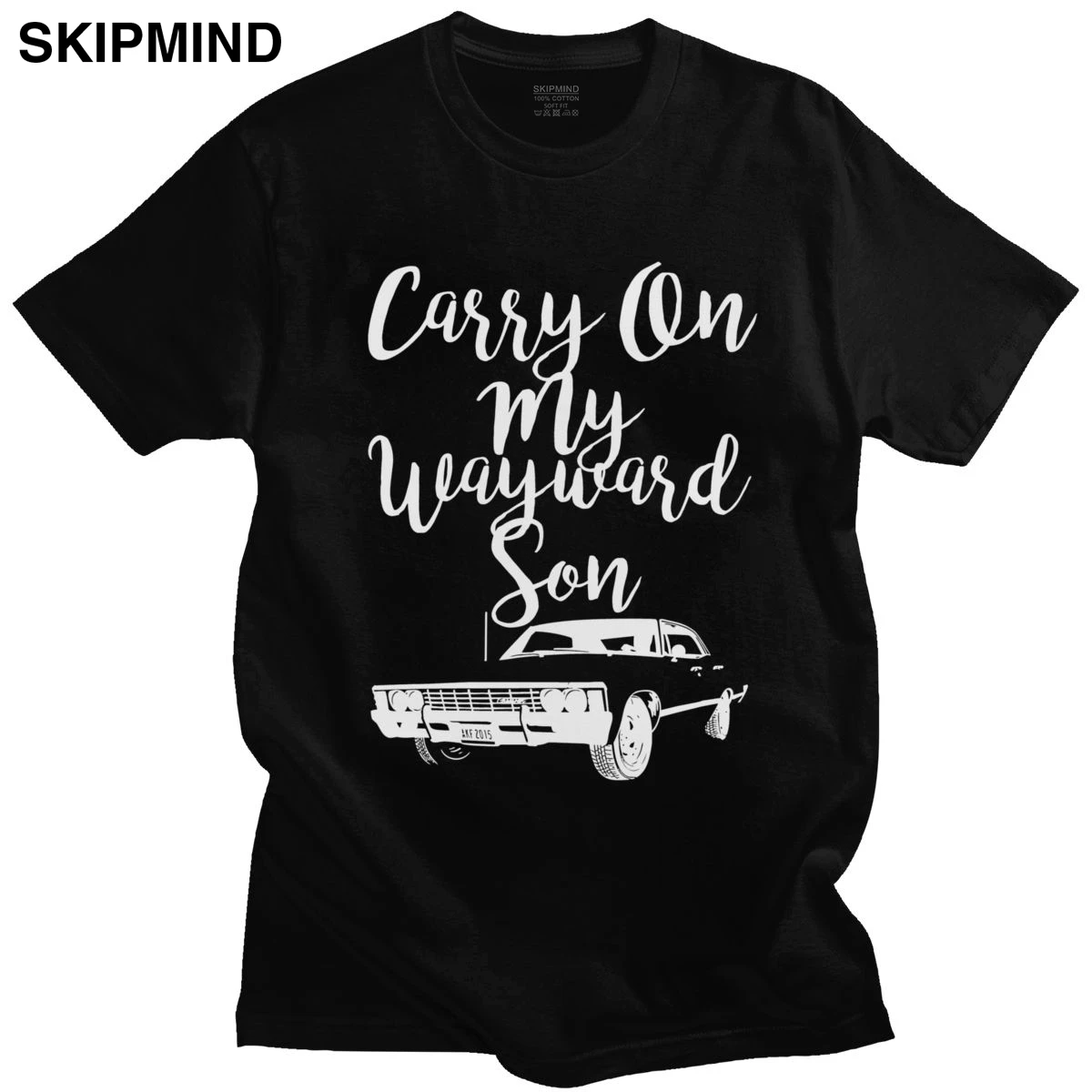 

Крутая Мужская футболка с надписью «Carry On My Wayward Son», хлопковая футболка с коротким рукавом и круглым вырезом, футболка с надписью TV Supernatural, фу...