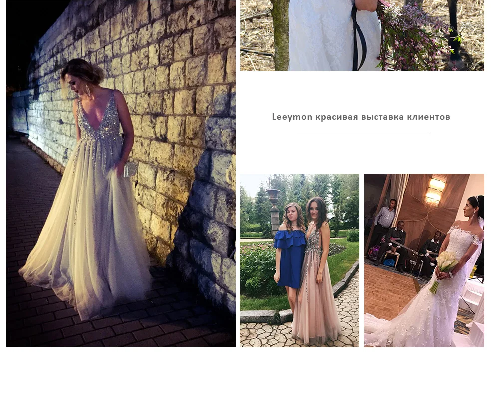Leeymon New Design vestido de novia Evening Dress Ruffles Beading Crystal Custom Made Tiered Dress Prom Gown