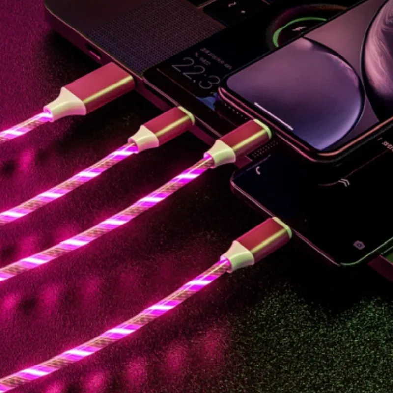 

3IN1 LED Glowing Light Type-C/Micro USB Charger Cable 1 Dragging Three Cable charger For iphone Samsung Galaxy S10 Note A90 A40
