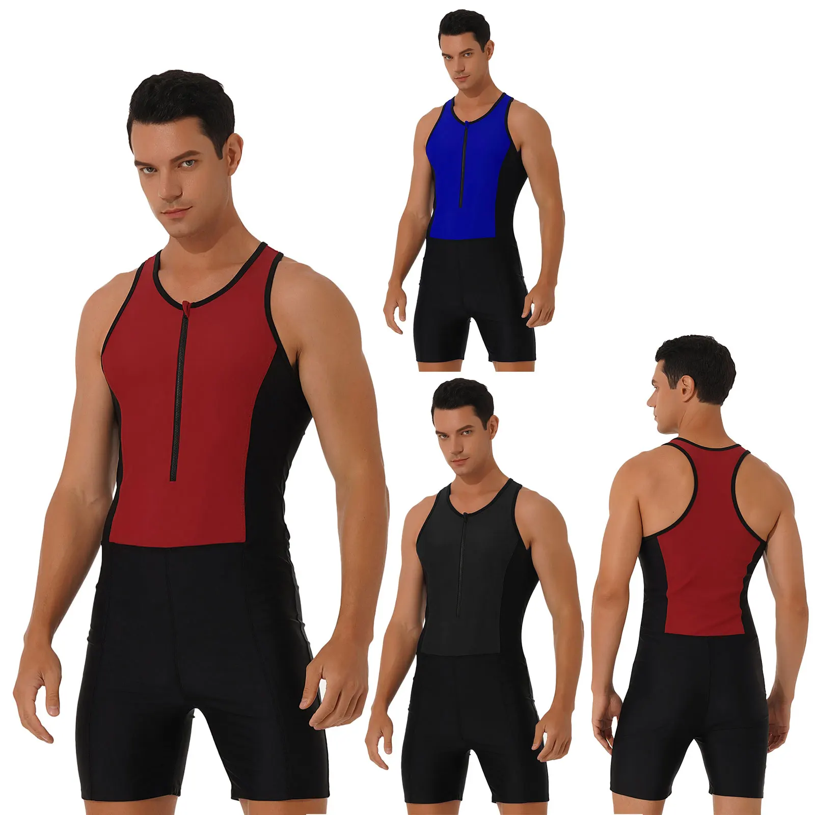 Mens Bodysuit One Piece Swimwear Sleeveless Gymnastics Leotard Unitard Body Building Swimsuit Bathing Suit Beach Pool Surfing