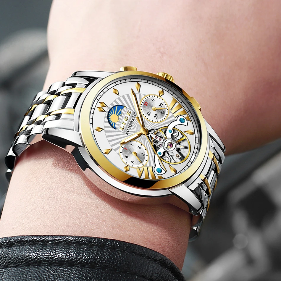 Новинка LIGE мужские s часы Топ люксовый бренд мода Tourbillon автоматические механические часы мужские водонепроницаемые часы со скелетом Montre Homme