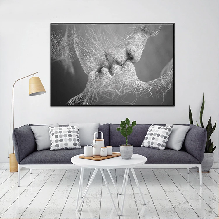 Современная Настенная абстрактная картина маслом с изображением поцелуя любви