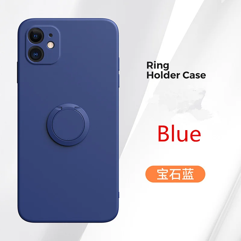 

Luxury Soft Liquid Silicone Case For iPhone 12 mini Stand Ring Holder Thin Hands Strap Cover for iPhone 12 Pro Max Lens Protect