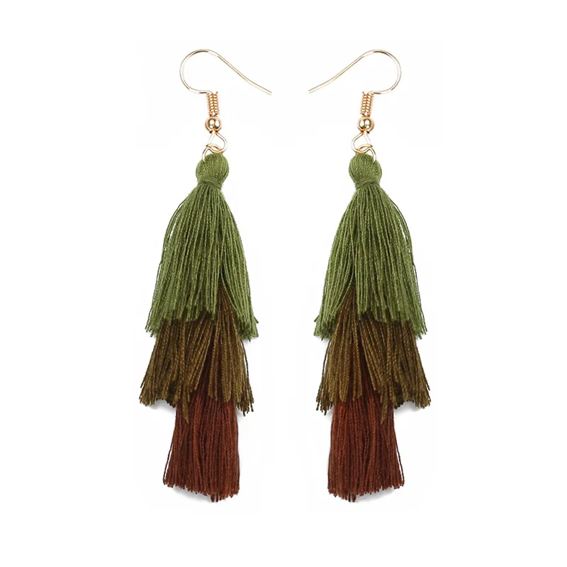 Длинные трехслойные серьги подвески из шелка с кристаллами 8 цветов черные