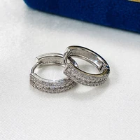 huitan micro paved cz stone hoop earrings for women silver color round ear rings fashion versatile female jewelry drop shipping