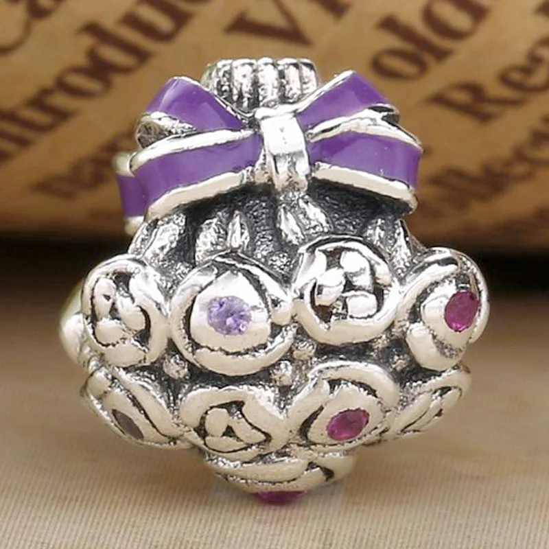 

New 925 Sterling Silver Charm Roses Bouquet Celebration Bouquet With Crystal Bead Fit Original Bracelet Necklace DIY Jewelry