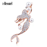 beauty pearl mermaid brooches luxury jewelry female crystal rhinestone coat pin simple fashion scarf buckle women accessories