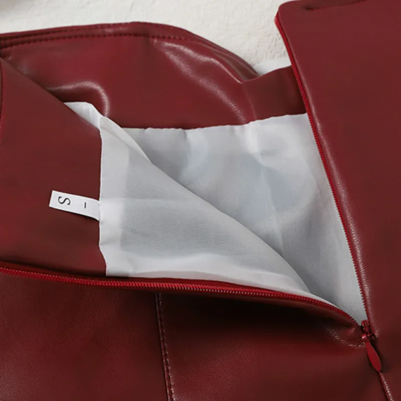 

Women PU Leather Mini Skirts A-line Pleat Korean Style Autumn Ladies Elegant All-match High Waist Zipper Ulzzang Sexy Bottoms