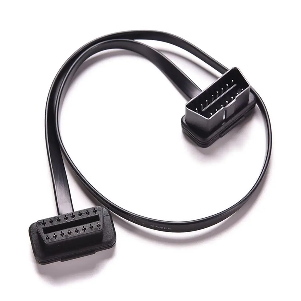 Плоский тонкий как лапша OBDII OBD2 16Pin ELM327 штырь-гнездо удлинитель локтя OBD 2 Адаптер