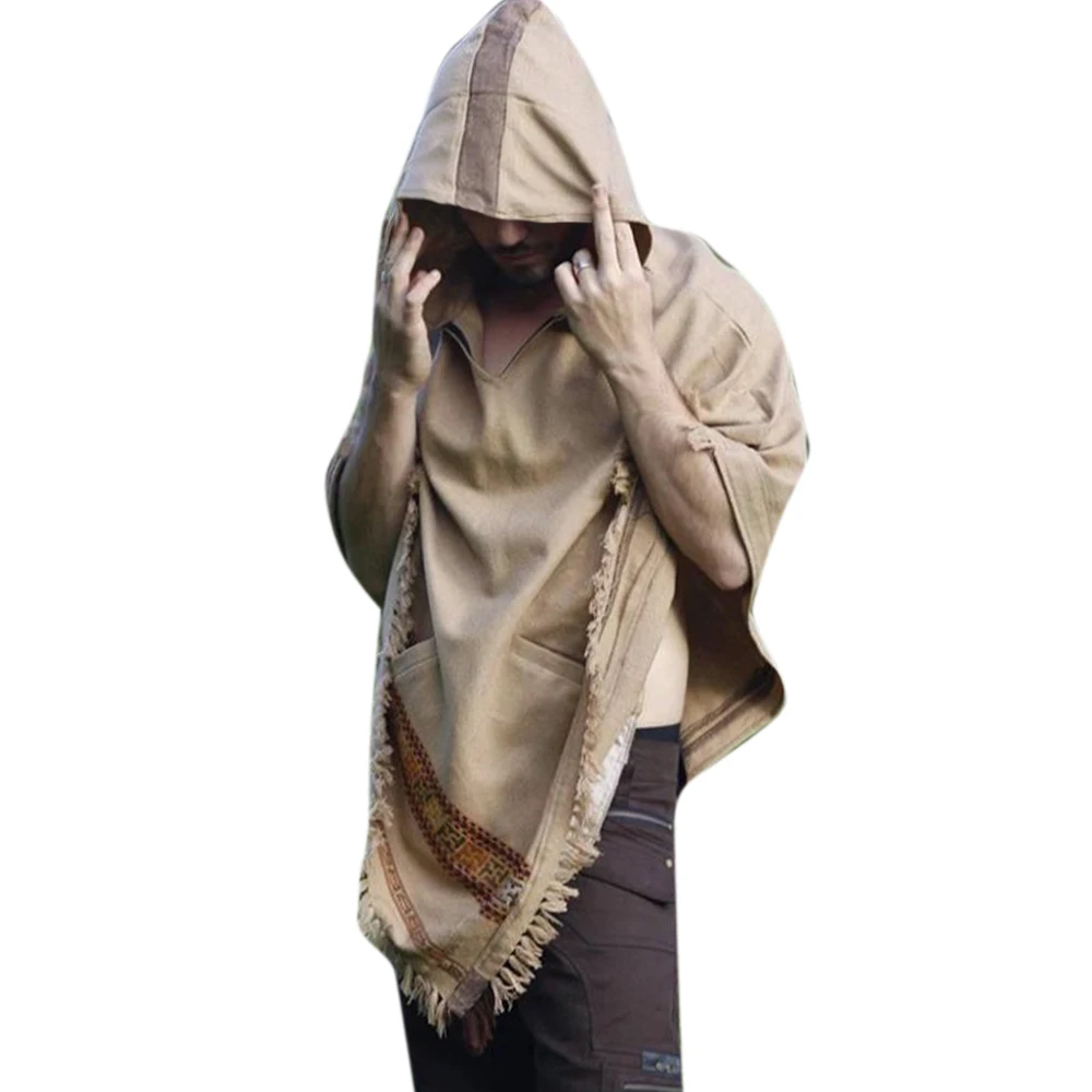 Асимметричная мужская толстовка с капюшоном в винтажном фольклорном стиле