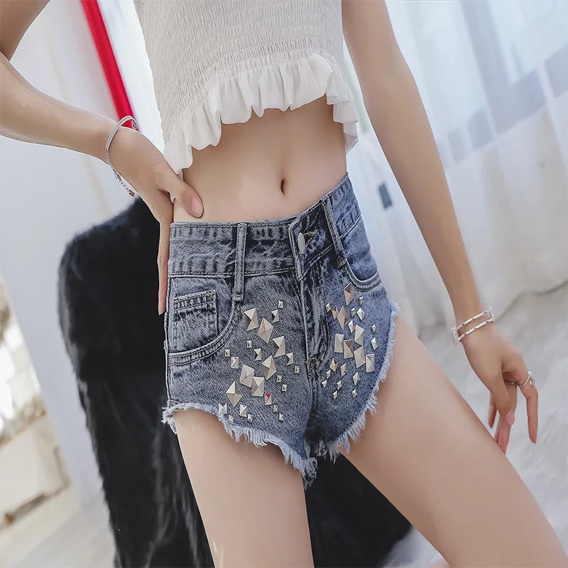 

High Waist Jeans Women's Jeans Women Clothing Fashion Rivet Sexy Raw Edges Thin And Loose Street Clothes Traf Shorts Y2k Pants