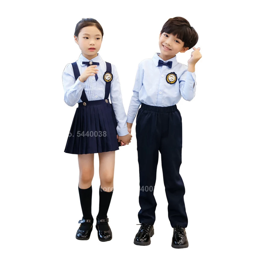 

Kids School Uniformes Estudiantes for Baby Boy Girl Chior Stage Performance Suit Solid Top with Strap Pleated Skirt Pants Outfit