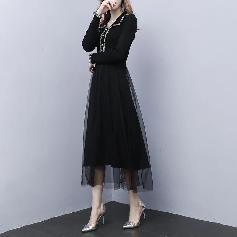 Одежда весна вязаное женское 2020 ретро платье с длинным рукавом элегантные