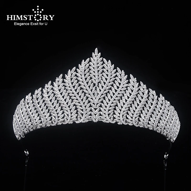 

Himstory European Royal Oversize Tiaras Crowns Gifts for Brides Full Zircon Wedding Hairbands Crystal Wedding Hair Accessories