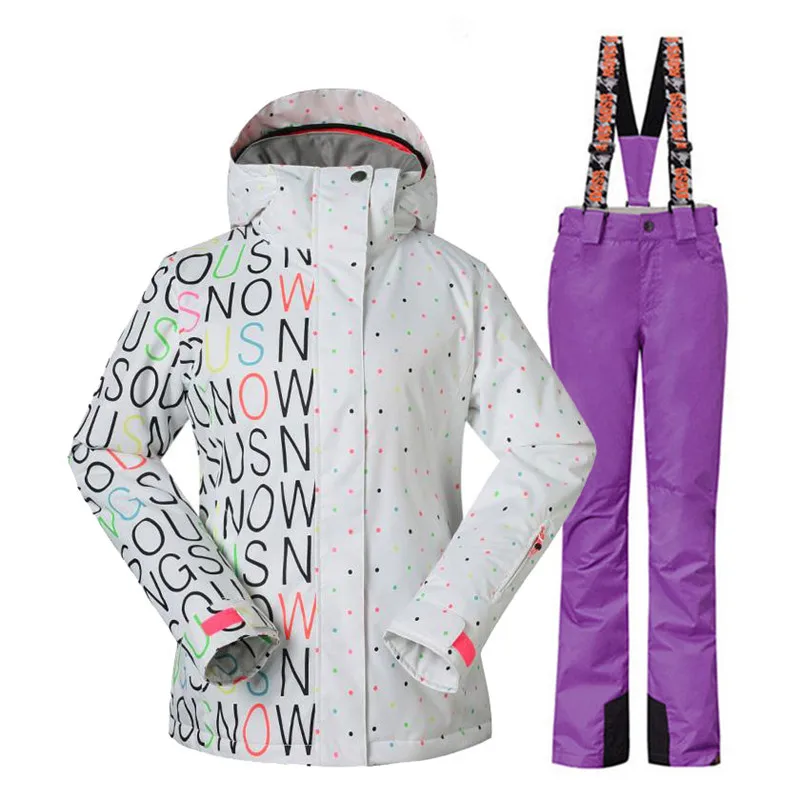 picture jacket pant Женский лыжный костюм, комплекты для спорта на открытом воздухе, сноубординга, 10 k, водонепроницаемые, ветрозащитные, зимние куртки и лыжные штаны, Gsou, белоснежные буквы - Цвет: picture jacket pant
