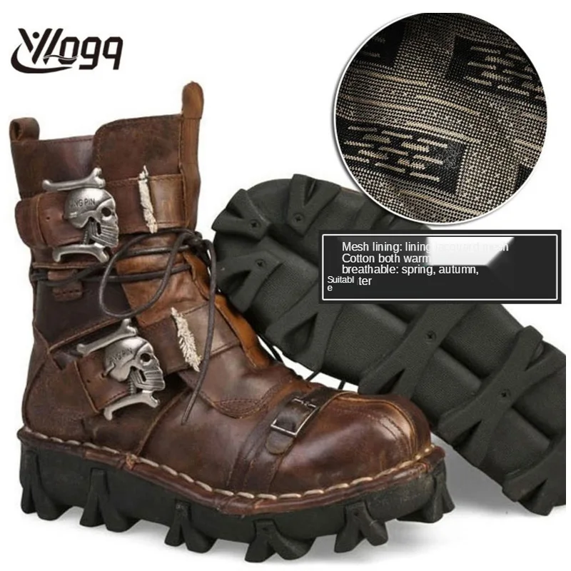 Мужские ботинки из натуральной кожи Мужская обувь Ботинки в байкерском стиле