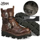 Мужские ботинки из натуральной кожи; Мужская обувь; Ботинки в байкерском стиле; Военные тактические ботинки; Готические ботинки в стиле панк с черепом; Теплые ботинки; Большие размеры 50