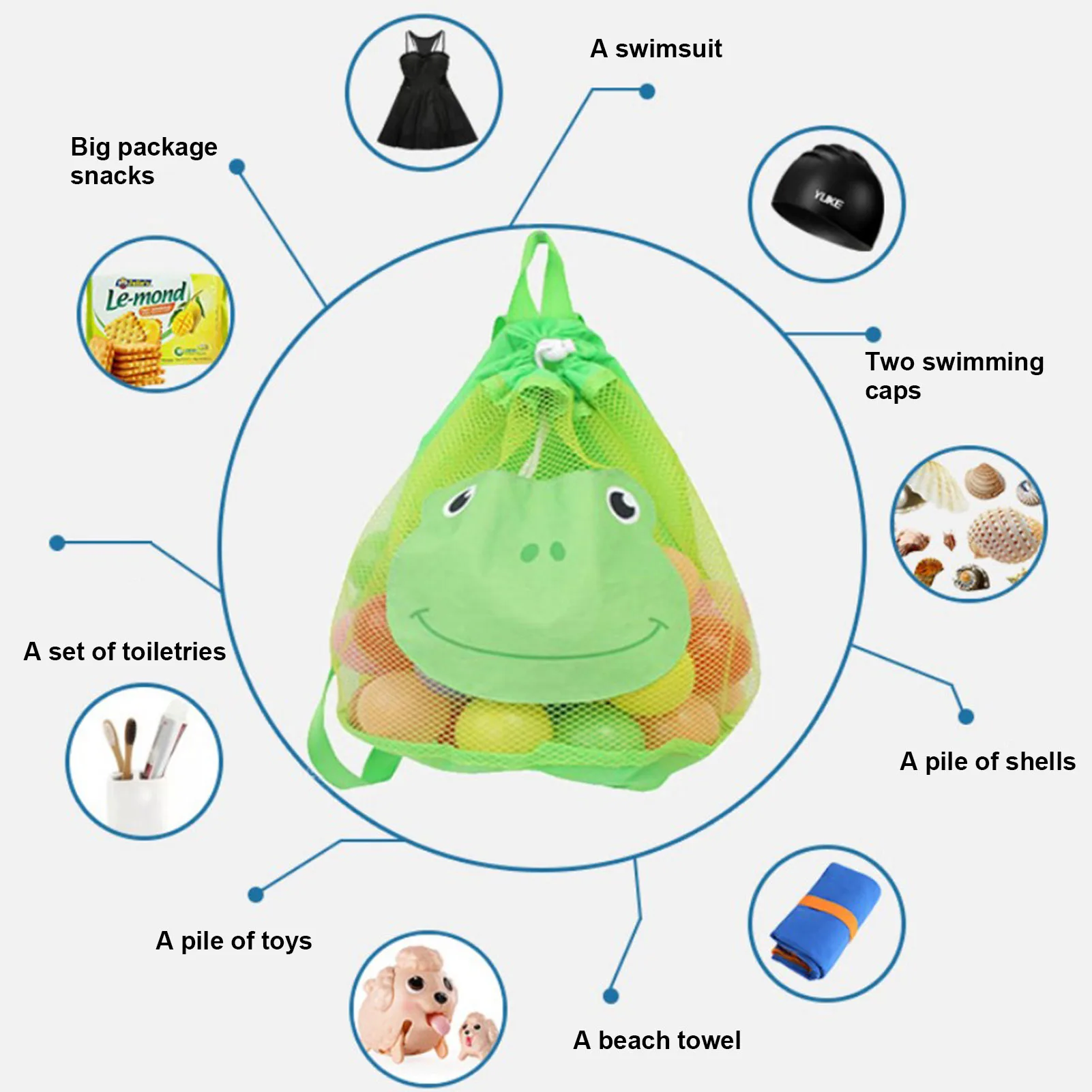 

Mesh Beach Toy Bag Animal Large Foldable Kids Storage Backpack Beach Outdoor Fun Sports Beach Travel Toy Organizer functional