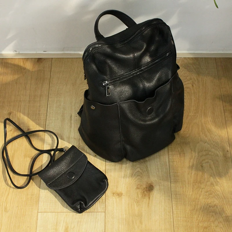 

New Large-Capacity Backpack Cowhide Men and Women Shoulder Bag Unisex Leather Soft Leather Travel Bag