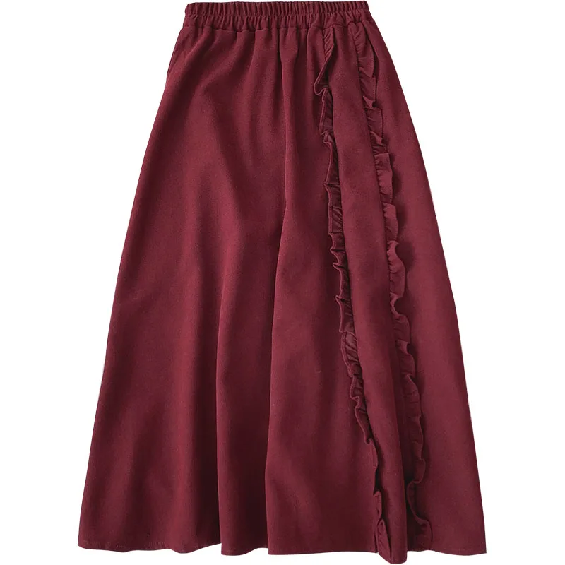 

Solid Ruffles Women Skirts Red High Waist 2021 Summer New A-Line Knee-Length Casual Female Clothing Top Quality