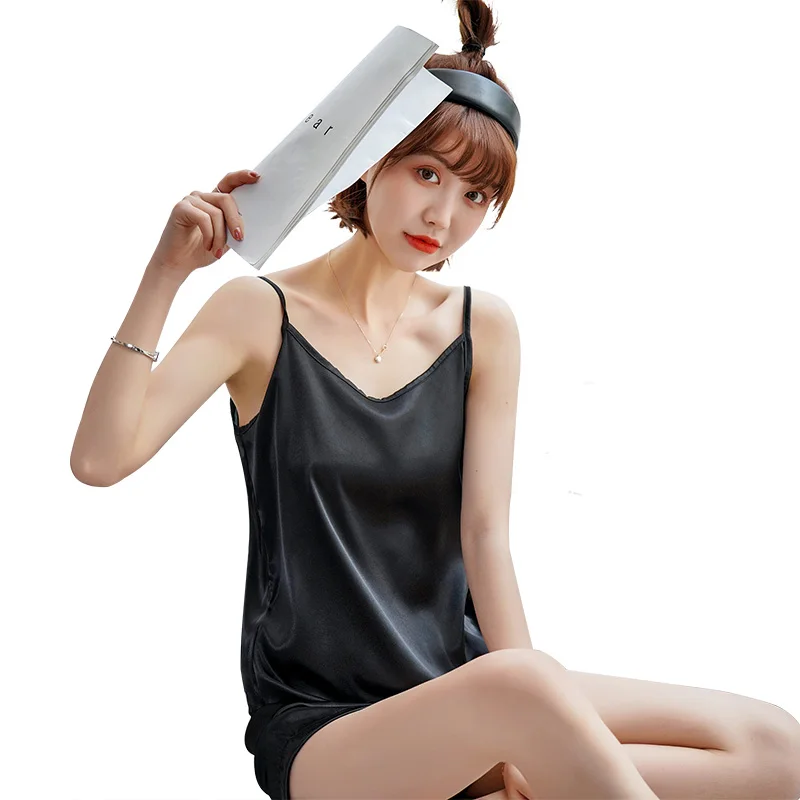 

Summer Pajamas For Women Sling Sleepwear Sexy Nightwear Casual Soft Womens Silk Pyjamas Sleeveless Tops+Short Pants