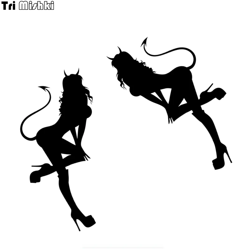 

Tri Mishki HZX870# 15*9cm tail Devil Girl car sticker Vinyl Decals Motorcycle Accessories sticker reflective
