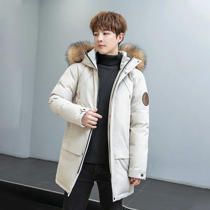 White duck down down jacket windbreaker business winter thickened white duck down jacket tooling fashion medium and long