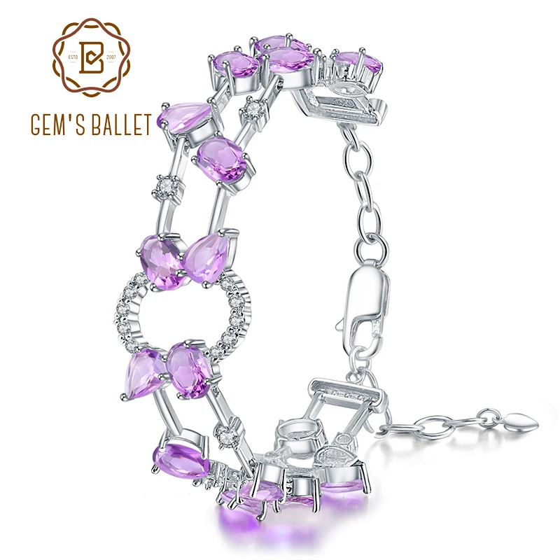 

GEM'S BALLET Genuine 925 Sterling Silver Gemstone Bracelets & Bangles 12.17Ct Natural Amethyst for Women Wedding Fine Jewelry