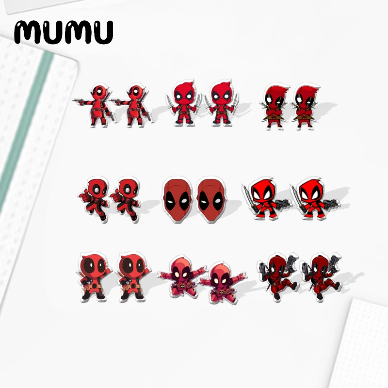 2021 нового фильма Дэдпул Рубашки серьги-гвоздики в форме супергероя эпоксидные
