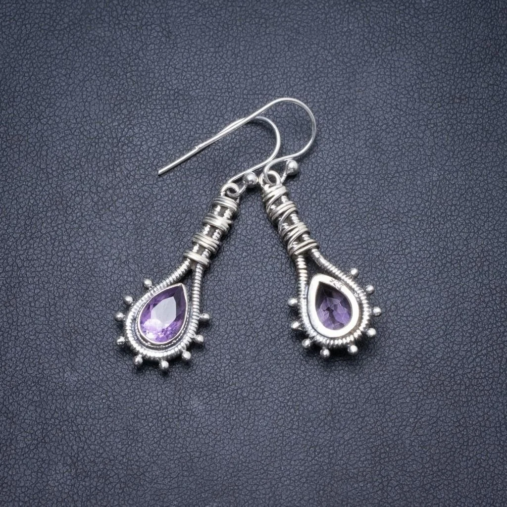 

Natural Amethyst Handmade Unique 925 Sterling Silver Earrings 1.5" Y2444