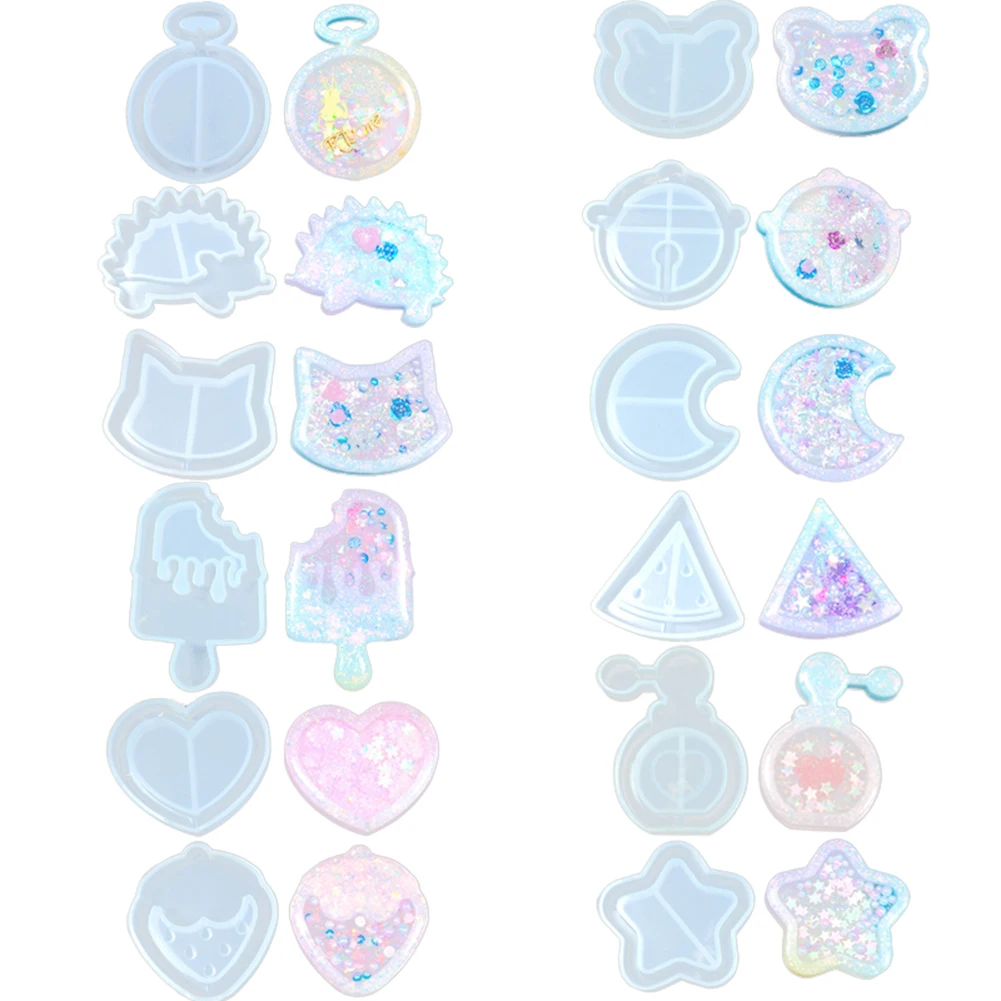 

12PCS Silicone Mold DIY Keychain Pendant Set Crystal Epoxy Resin Mold Cat Bells Moon Stars Pendants Jewelry Making Casting Mould