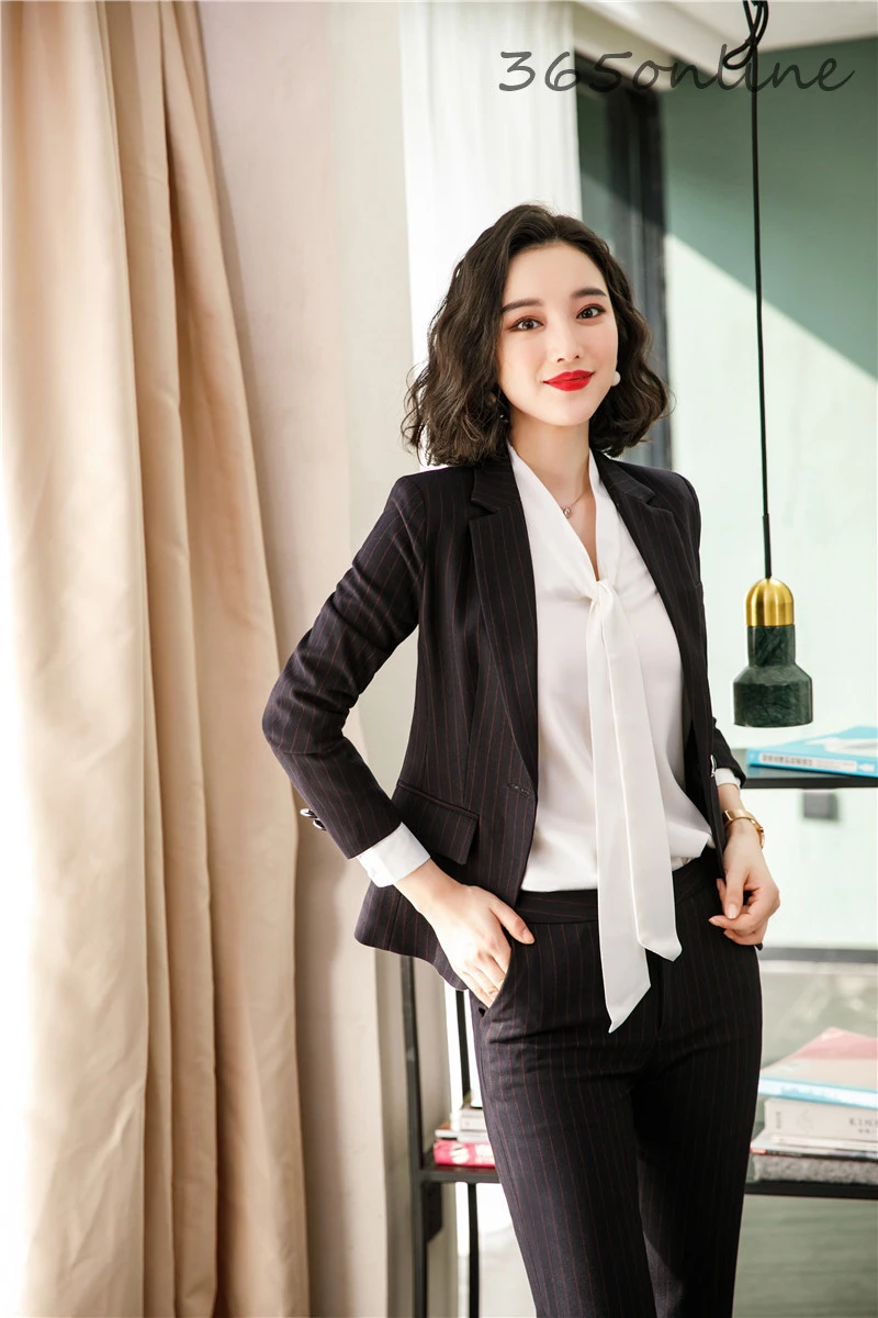 Новинка полосатые деловые костюмы дизайнерские брючные осенне зимняя женская