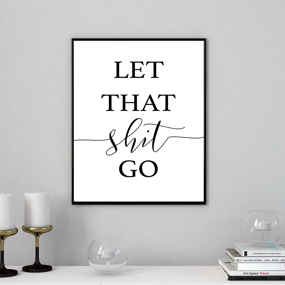 Черно-белая картина с цитатами Let That shitgo Постер лотоса Будды настенные