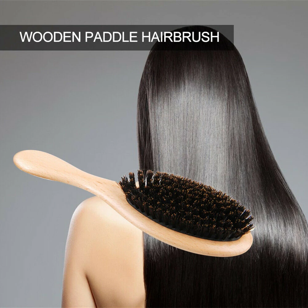 

Pro Hair Brush Natural Bamboo Handle Bristles Anti-static Hair Scalp Paddle Hairbrush Gasbag Massage Comb Hair Care