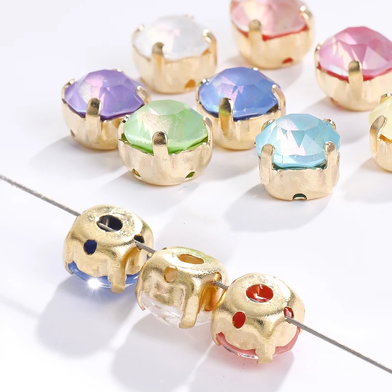 

8mm Round Shape Rhienstones Claw Sets Glitter Crystals New Arrival Mocha Color Rhinestones Glass Strass With Copper Frame