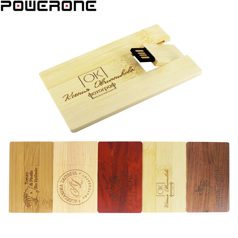 

POWERONE Wooden Card 2.0 USB Flash Drive 4GB 8GB Pen Drives 16GB 32GB Memory Stick 64GB Photography Studio Free Custom LOGO