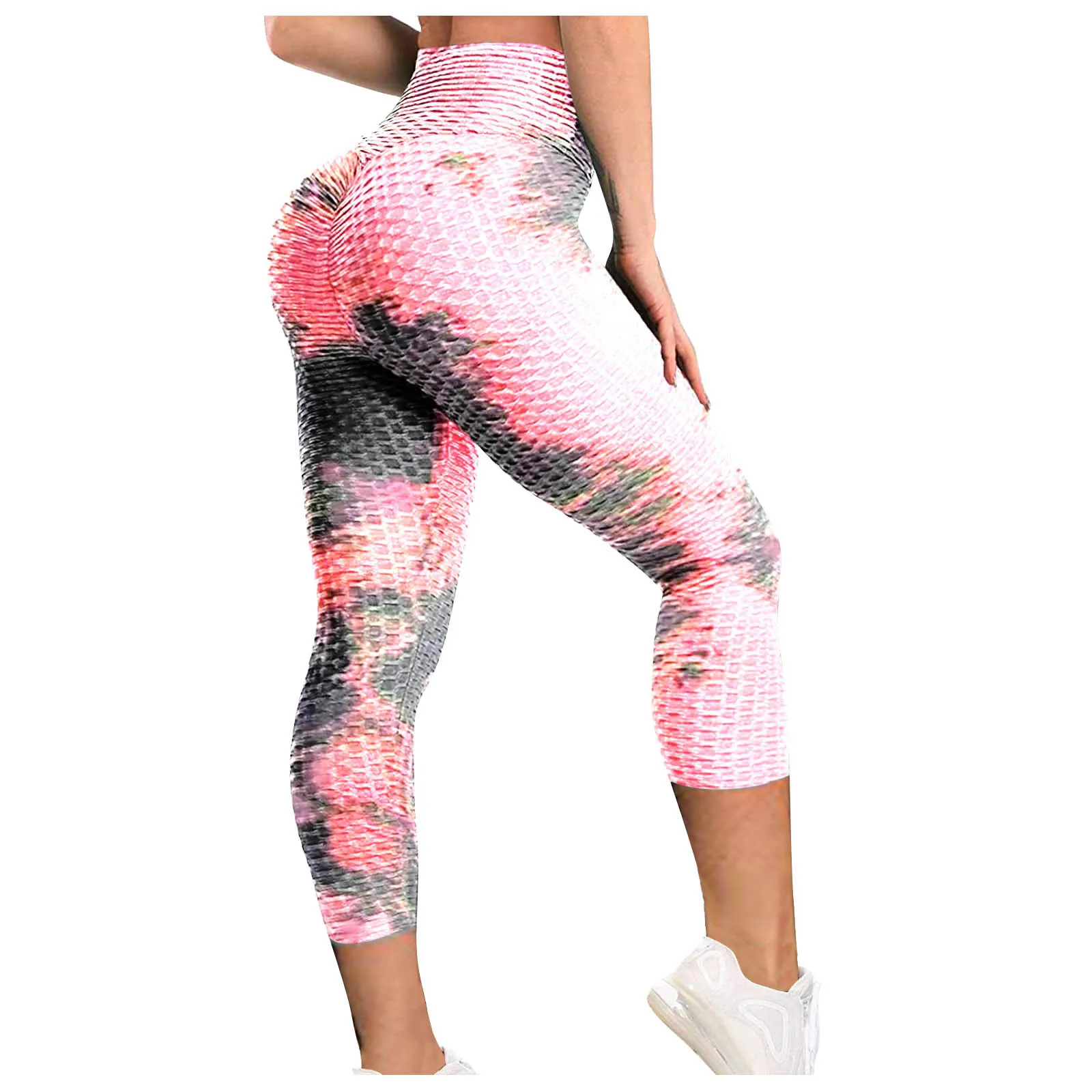 

Casual Ladies tie-dye breathable buttocks sports fitness jacquard bubble yoga pants Woman Gym Sport leggings Hole Pattern