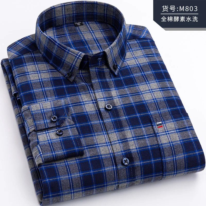Pure Cotton High Quality Large Size 8XL 7XL 6XL Men's Shirts Long Sleeve Flannel Plaid Dress Shirt Male Casual Slim Fit Clothing