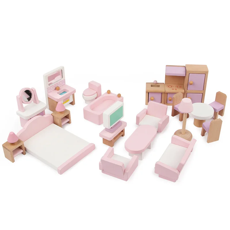 Игрушечный домик, розовая маленькая мебель, детская имитация мебели, пазл, игровая мебель, игрушки для комнаты