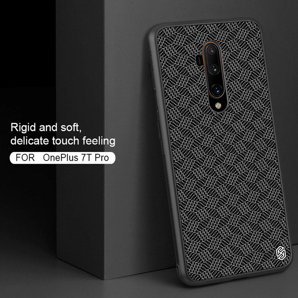 For Oneplus 7T Pro Case NILLKIN Synthetic Fiber Ultra Thin Hard PC + Soft TPU Back Cover Phone Shell |