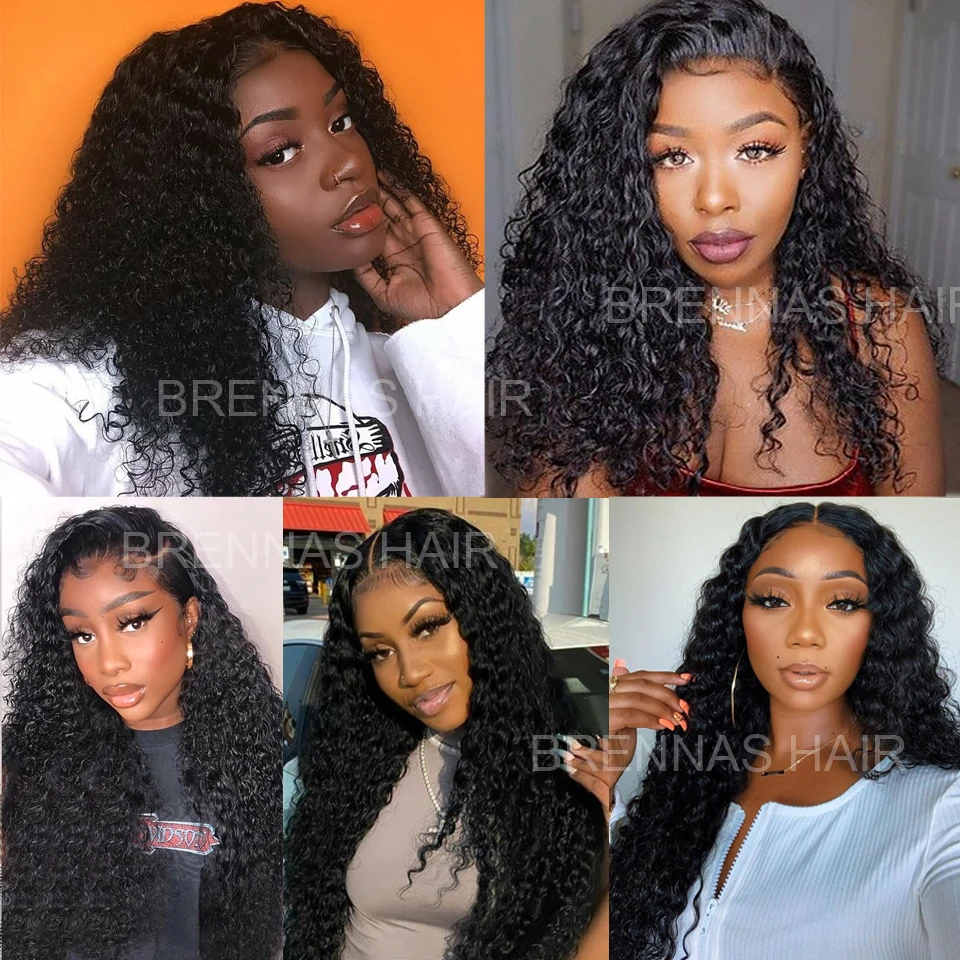 

Brennas 4x4 Closure Wig Curly Human Hair Wig Preplucked Lace Wig #1B Brazilian Wigs For Black Women T Part Lace Wig Remy Hair